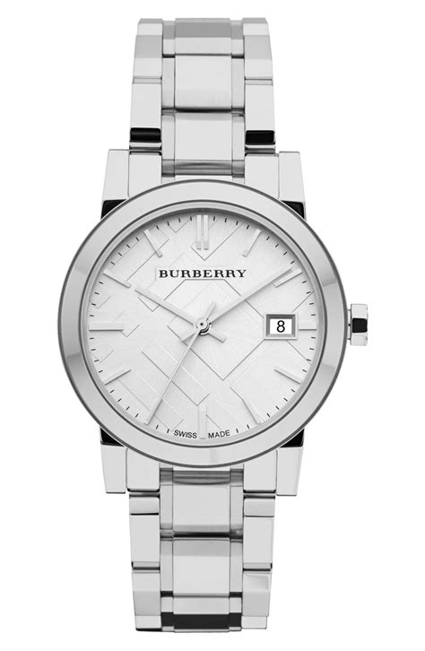 burberry medium check stamped bracelet watch 34mm|Burberry Ladies Watch The City 34mm Silver BU9100.